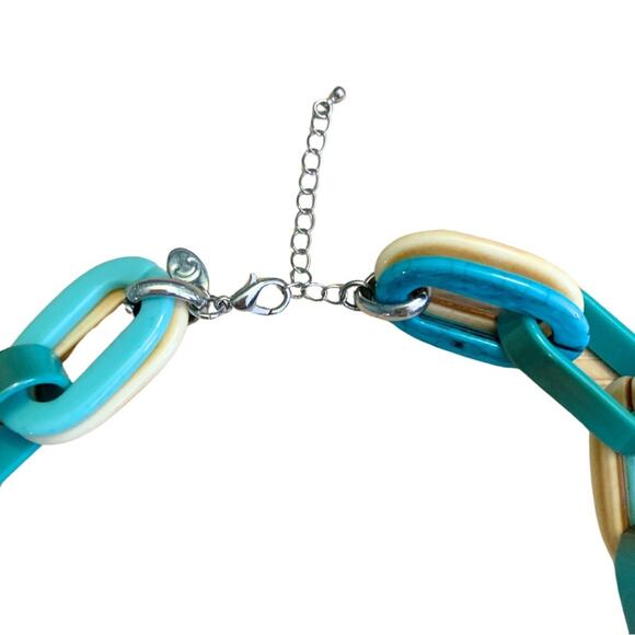 Turquoise Blue Green Chunky Link Necklace Thick Chain Acrylic Statement - Picture 2 of 6